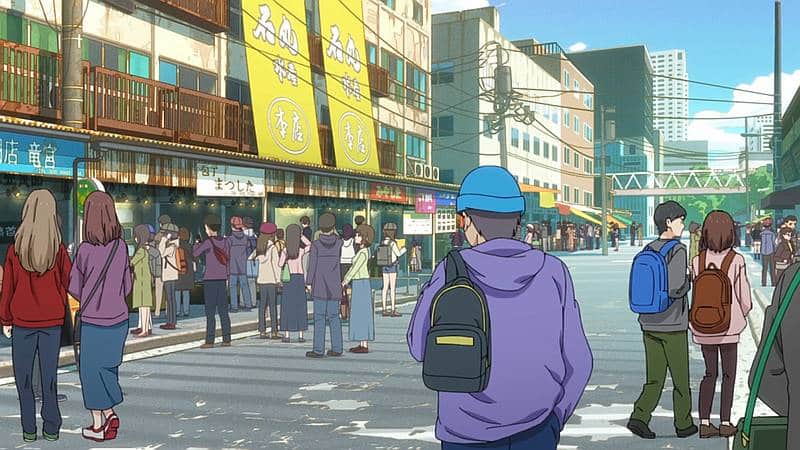 ひびめし(日々は過ぎれど飯うまし)第5話の築地場外市場の入口方向から商店街に向かうシーン