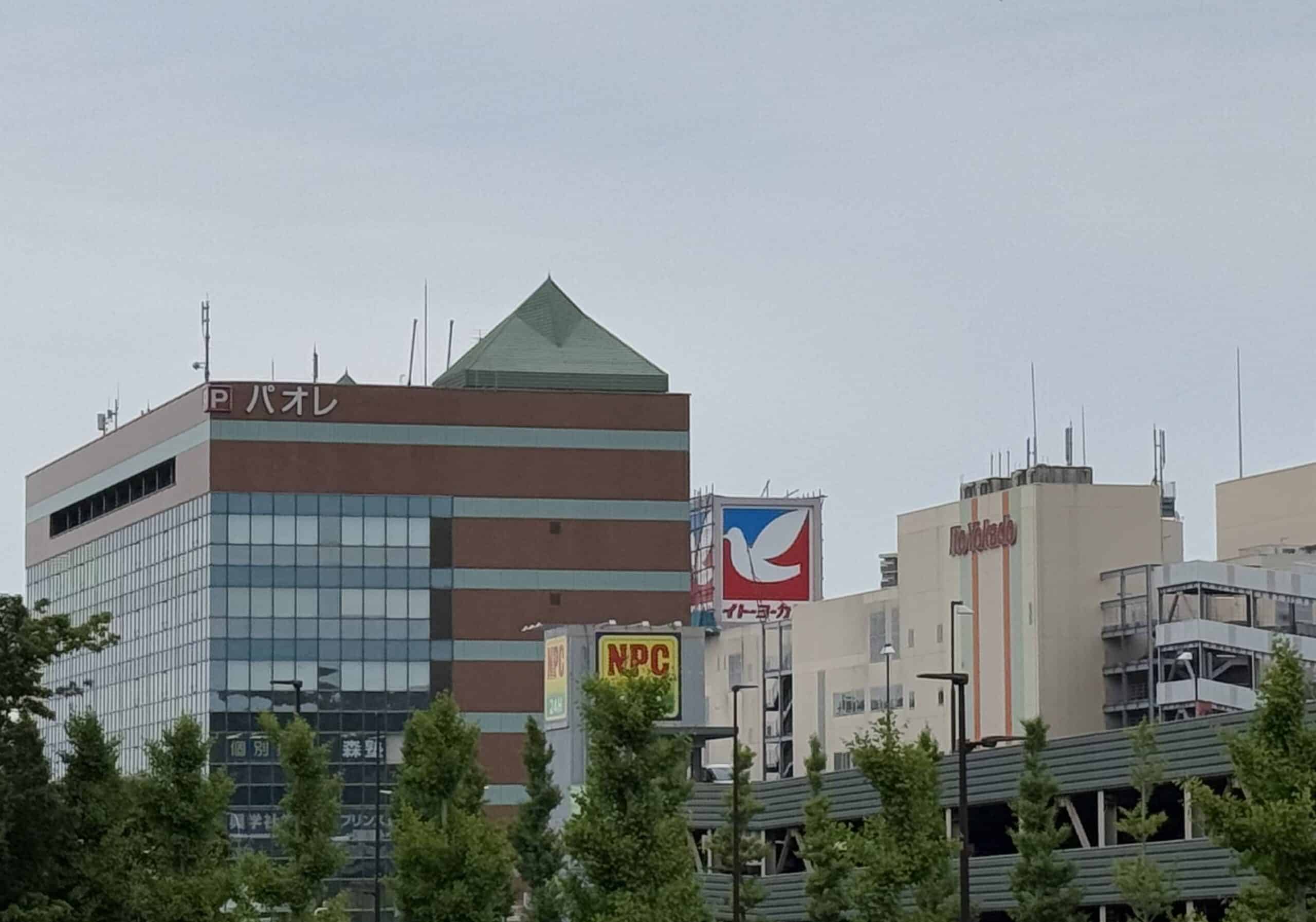 イトーヨーカドー南大沢店の西側(後ろ側)もブランドロゴのハトマークの看板で四方が鳩のロゴに統一
