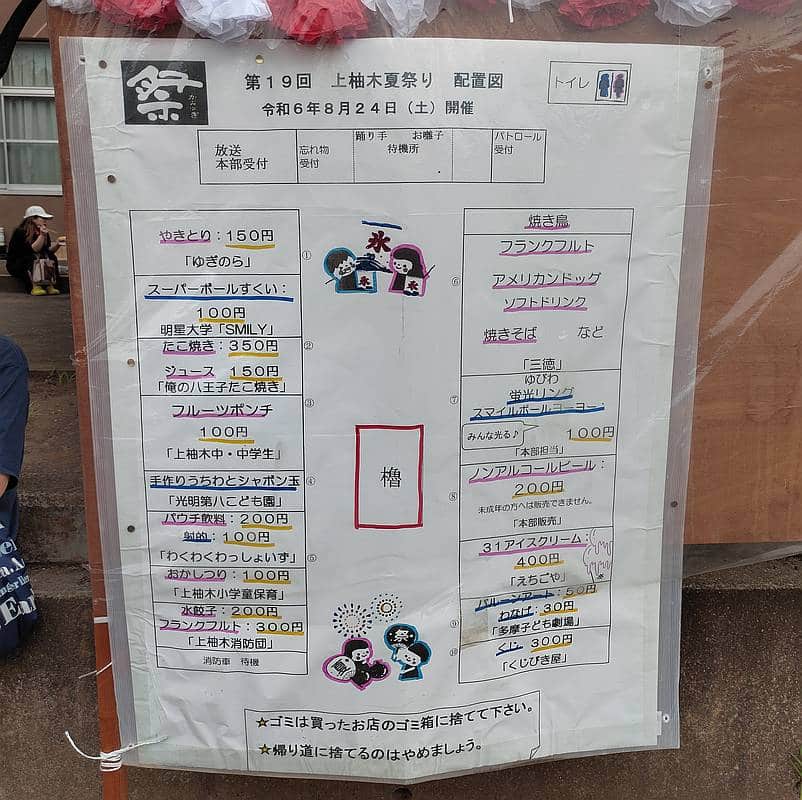 2024年8月24日に開催された第19回上柚木夏祭りの模擬店の出店内容