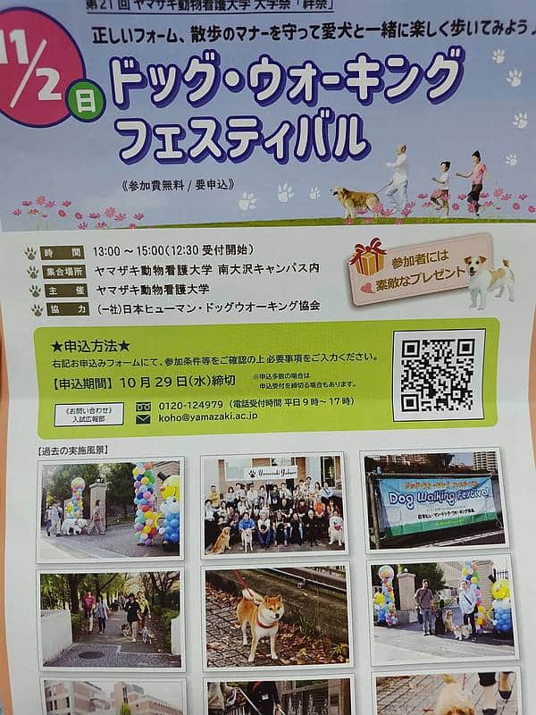 2025年11月1日、2日に行われるヤマザキ動物看護大学の学園祭「第21回絆祭」では2日目にドッグウォーキングフェスティバルが開催