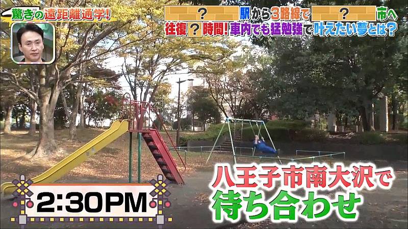 2026年1月1日元日に放送された「所さんの学校では教えてくれないそこんトコロ！」の人気企画「遠距離通学」ではラランドの西田が南大沢にある赤石公園でブランコに乗って遠距離通学生と待ち合わせ