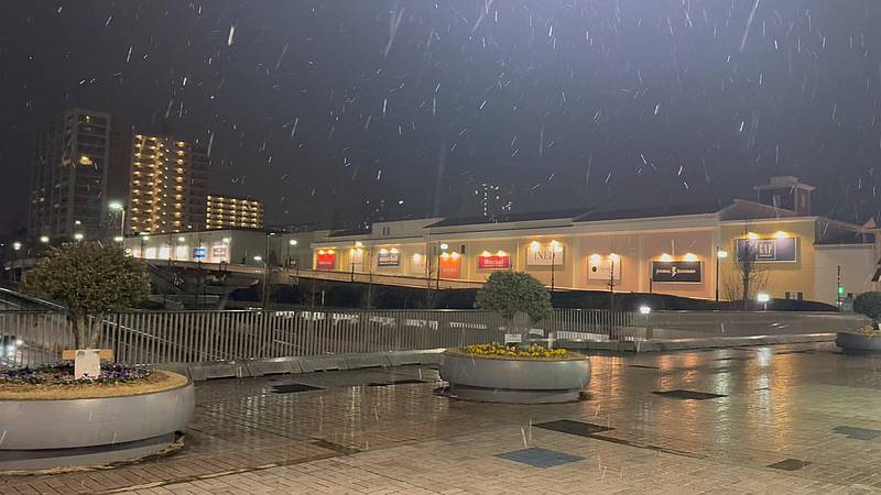 2026年1月2日の初雪が南大沢の駅前遊歩道で初観測