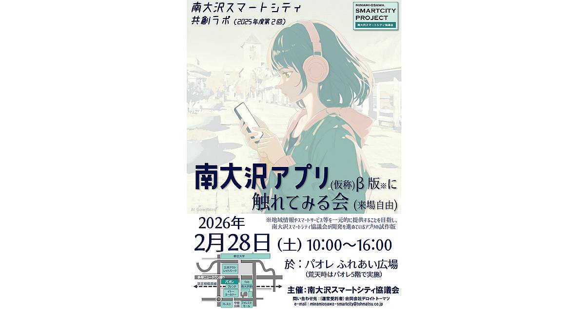 2026年2月28日（土）に南大沢駅前のパオレふれあい広場にて「南大沢アプリ(仮称)β版に触れてみる会」が開催