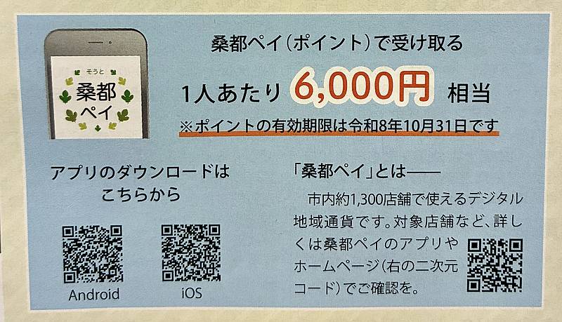 八王子市が行う桑都のまち応援給付金の最大の特徴は、受け取り方法を「桑都ペイ」と「現金振込」の2種類から選べ、現金は5000円に対し、桑都ペイは6000円分と20%もお得
