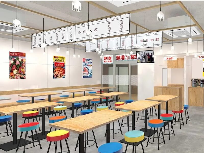 2026年5月に多摩センターにオープン予定の漁港食堂・三方の店内レイアウト・イメージ図