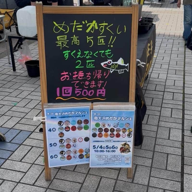 南大沢めだかフェスの人気企画、めだかすくいの看板